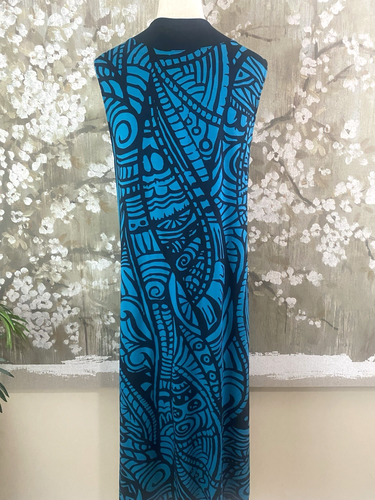 SOFT SURROUNDINGS Blue Black Tribal Boho Geometric Long Cardigan Open Vest L - Picture 12 of 13