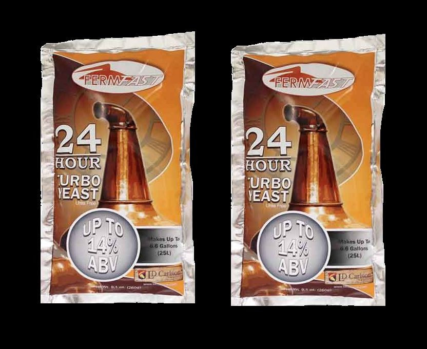 2 PACKS FERMFAST 24 HOUR SUPER TURBO YEAST 14% ALCOHOL FASTVODKA WHISKEY STILL