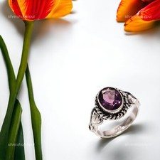Amethyst Gemstone 925 Sterling Silver Jewelry Promise Boho Women Ring All Size