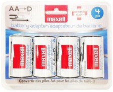 4-Pack D Size Maxell Battery Adapters for AA Batteries