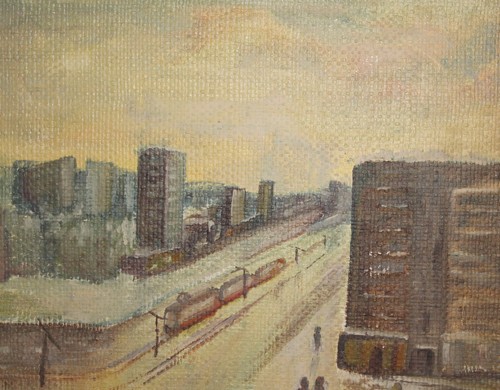 Vintage European oil painting cityscape - Imagen 10 de 12