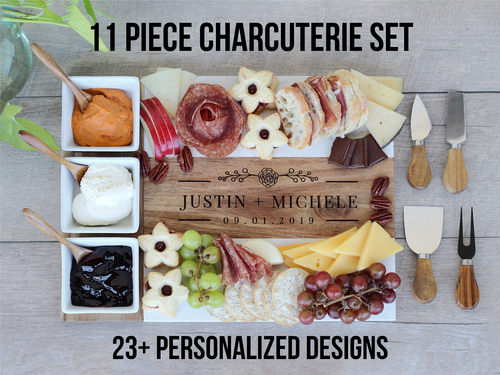 11 Piece Charcuterie Board Handmade Gift Set, Marble Charcuterie Serving Board - Picture 2 of 10