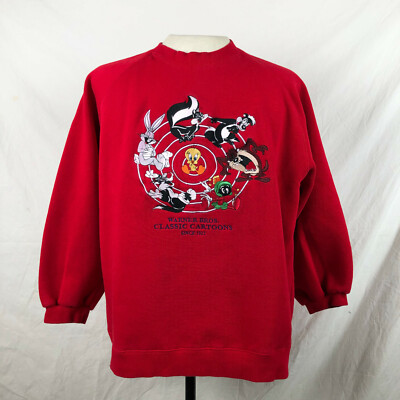 Vintage 90s Warner Bros Classic Cartoons Sweatshirt Large Red VTG 