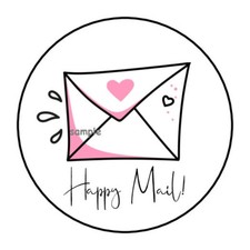 30 HAPPY MAIL ENVELOPE SEALS LABELS STICKERS 1.5" ROUND HEARTS LETTERS