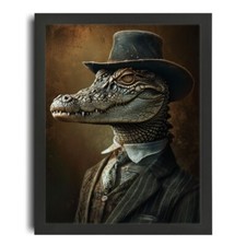 Crocodile In A Suit Art Print Retro Animal Wall Art  Crocodile Illustration Art