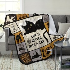 Whimsical Cat-Themed Flannel Throw Blanket Cozy, Allergy-Proof, Digital Print
