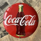 VINTAGE 1950S COCA COLA 12 INCH CONVEX PORCELAIN ENAMEL SIGN