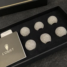 L'Objet Platinum Pave Sphere Set of 6 Place Card Holders  New