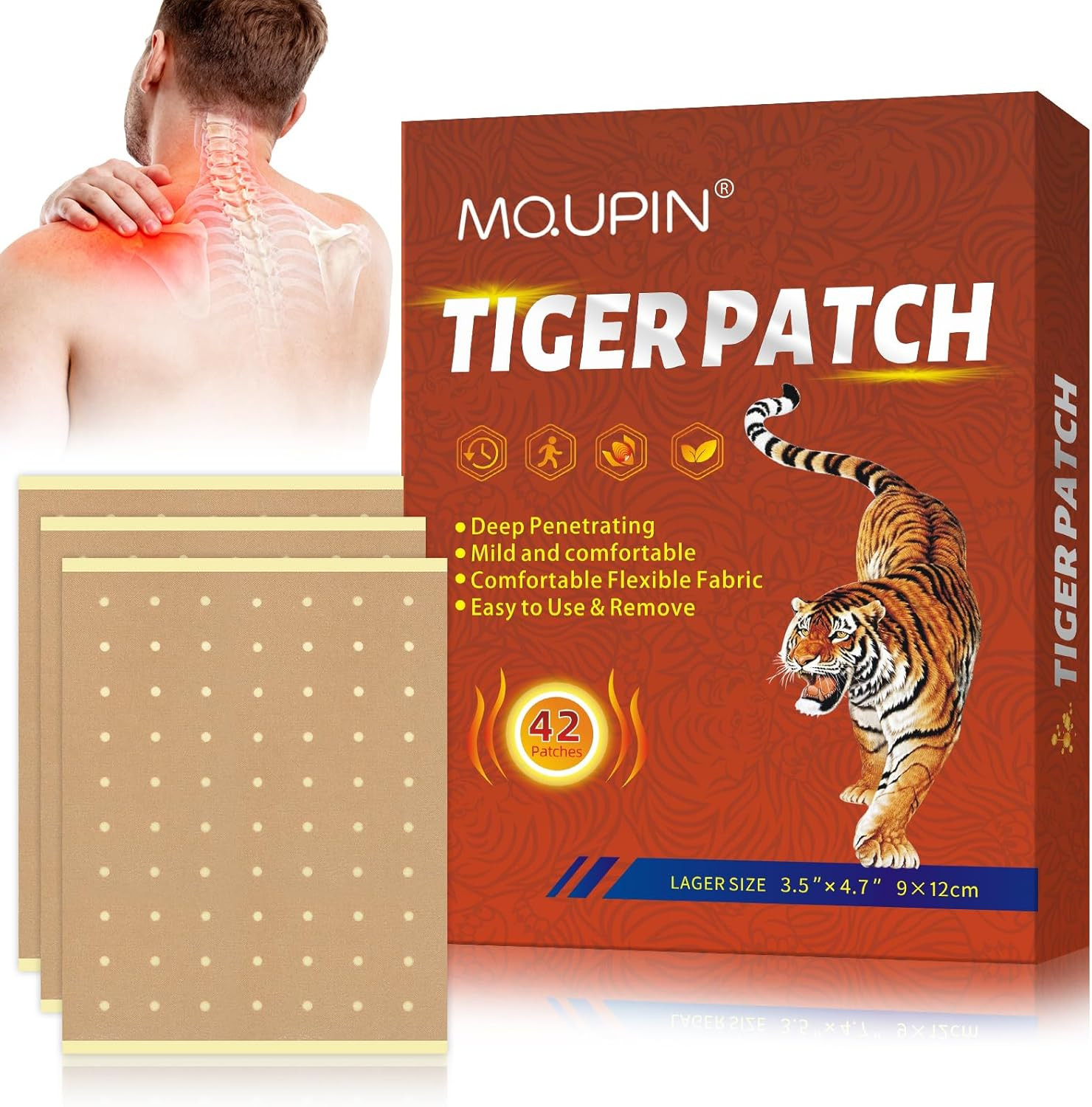 Pain Relief Patches 42Pcs,9X12Cm Larger Size Tiger Pain Patches Natural Plant He