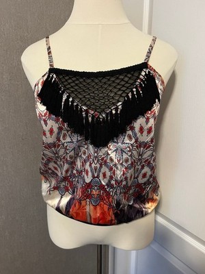 Chic Multicolor Camisole with Black Fringe by Mujer Moderna Size L