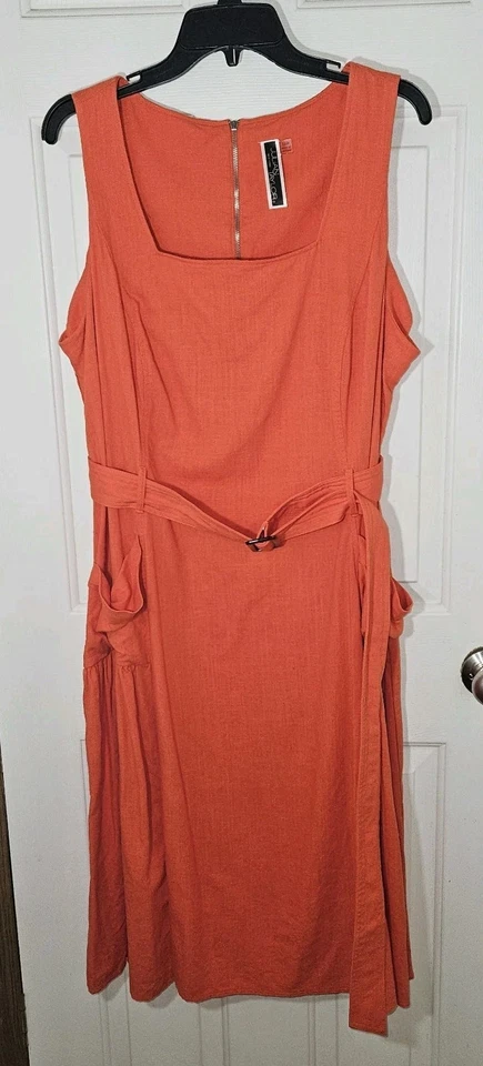 Julian Taylor Naranja Sin Mangas Cinturón Línea A Mezcla de Lino Lagenlook Talla 18W Foto 4 de 4