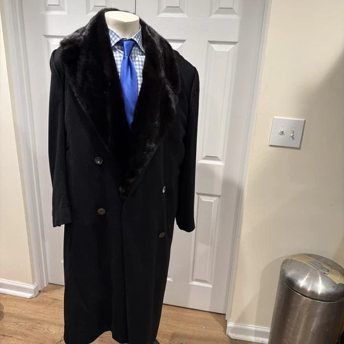 $25 ZILLI  BLACK 44/54 CASHMERE COAT FUR COLLAR MUCH MORE SUPERB - product listing photo