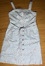 GAP 10 Blue White Floral Strappy Sleeveless Belted Button A-Line Knee Dress