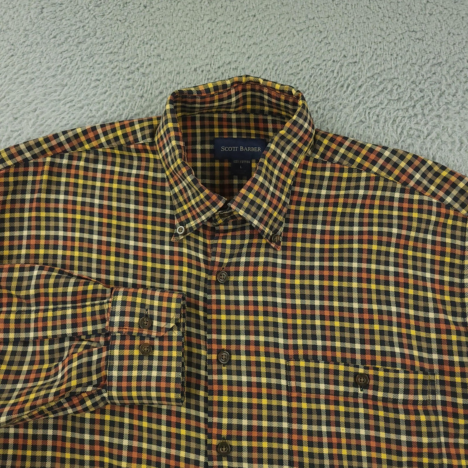 Scott Barber Shirt Mens Large Multicolor Check Long Sleeve Button Cotton Casual