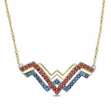 Wonder Woman Pendant Necklace Lab Created Garnet  Sapphire 14K Two Tone Plated