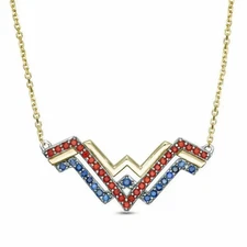 Wonder Woman Pendant Necklace Lab Created Garnet & Sapphire 14K Two Tone Plated