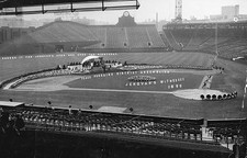 The speakers' stand decorated floral pieces a sign is set up - Boston Old Photo
