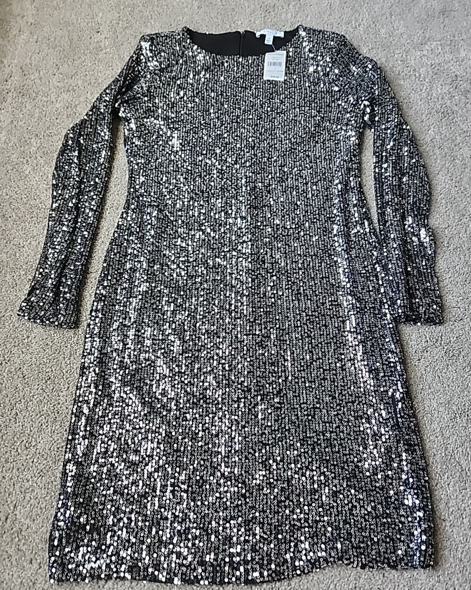 NWT Silver Sequin Long Sleeve Dress Small Sparkly Party Cocktail Holiday  Glam | eBay