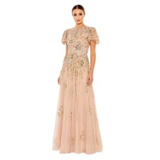 Mac Duggal 5717 Embellished Butterfly Sleeve High Neck Gown Taupe Size 18