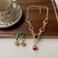 Classic Baroque Women Crstyal Necklace Earrings Jewelry Set Chorkers Chains