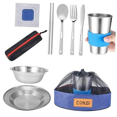 Outdoor Camping Mess Kit - 1 to 2 persons Camping Dishes 1 person set blue