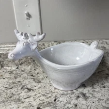 Vietri Serving Condiment Bowl White Reindeer Ceramic -Made in Italy ~EX!