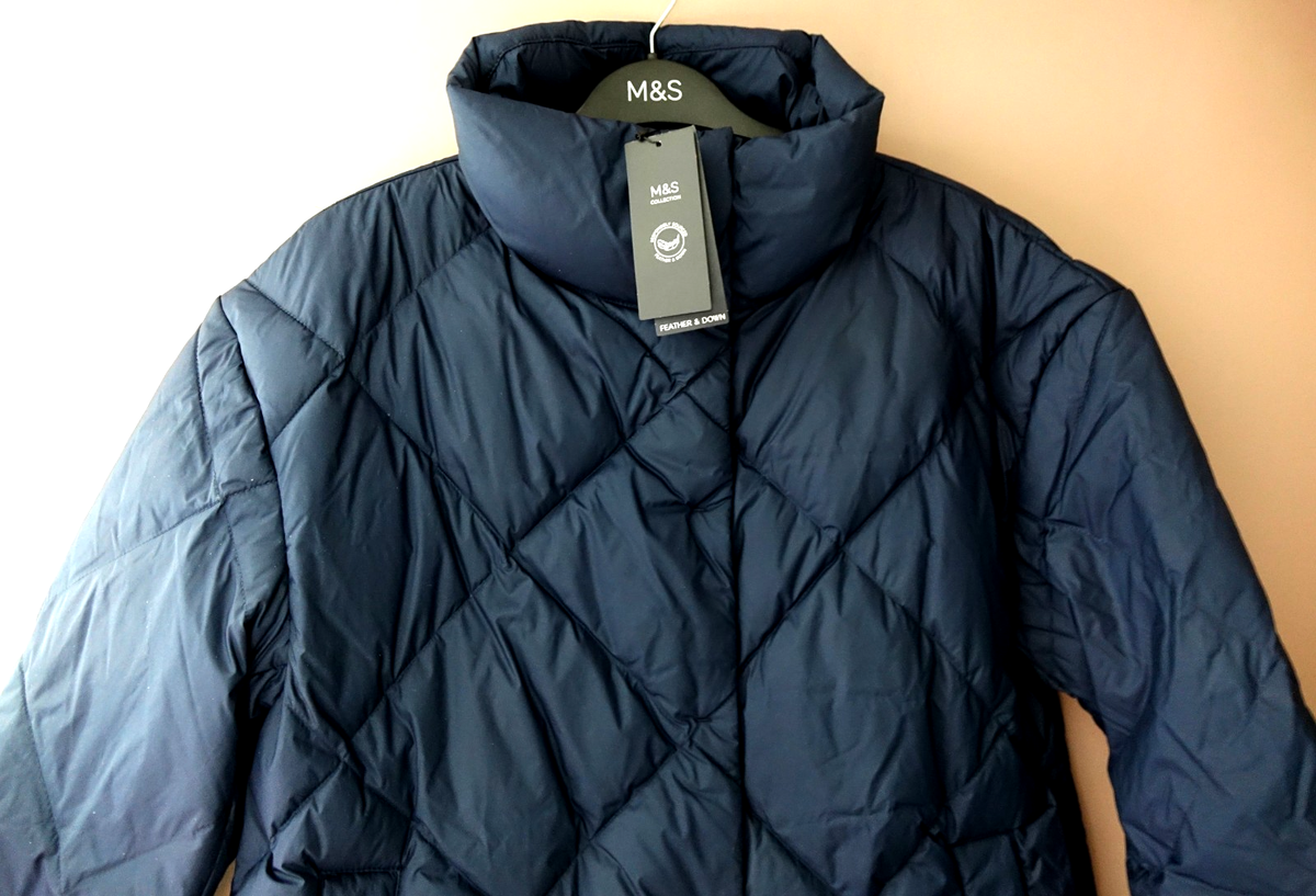 LADIES M&S FEATHER DOWN QUILTED STORMWEAR JACKET NAVY SIZE 10