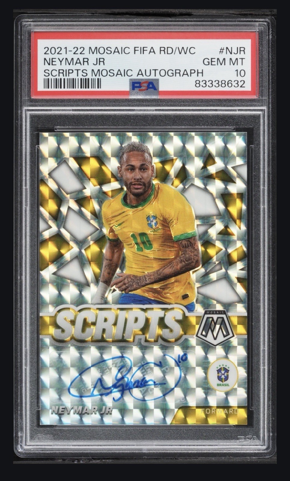 🔥 2021-22 Panini Mosaic World Cup Neymar Jr Scripts Prizm Auto PSA 10 🔥
