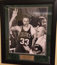 Larry Bird Autographed Red Auerbach Championship Framed Picture 16×24