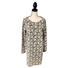 LOFT Gray Dress size M Lagenlook A-line Boho Office White embellisments
