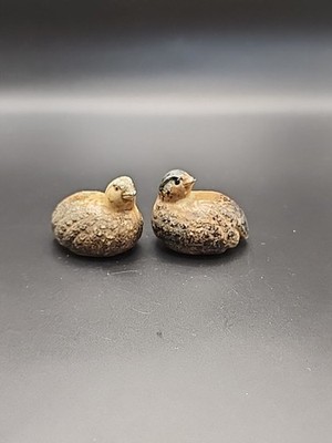 Vintage Pair of Quail Partridge Figurines MCM Ceramic Pottery Brown Miniature