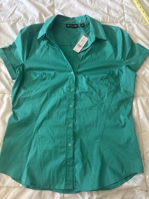 New York & Company 7th Avenue Blouse M Green Button Front Work Office Top NWT