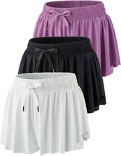 3 Pack Women  s Flowy Athletic Shorts   2-in-1 Butterfly Running Shorts with B...