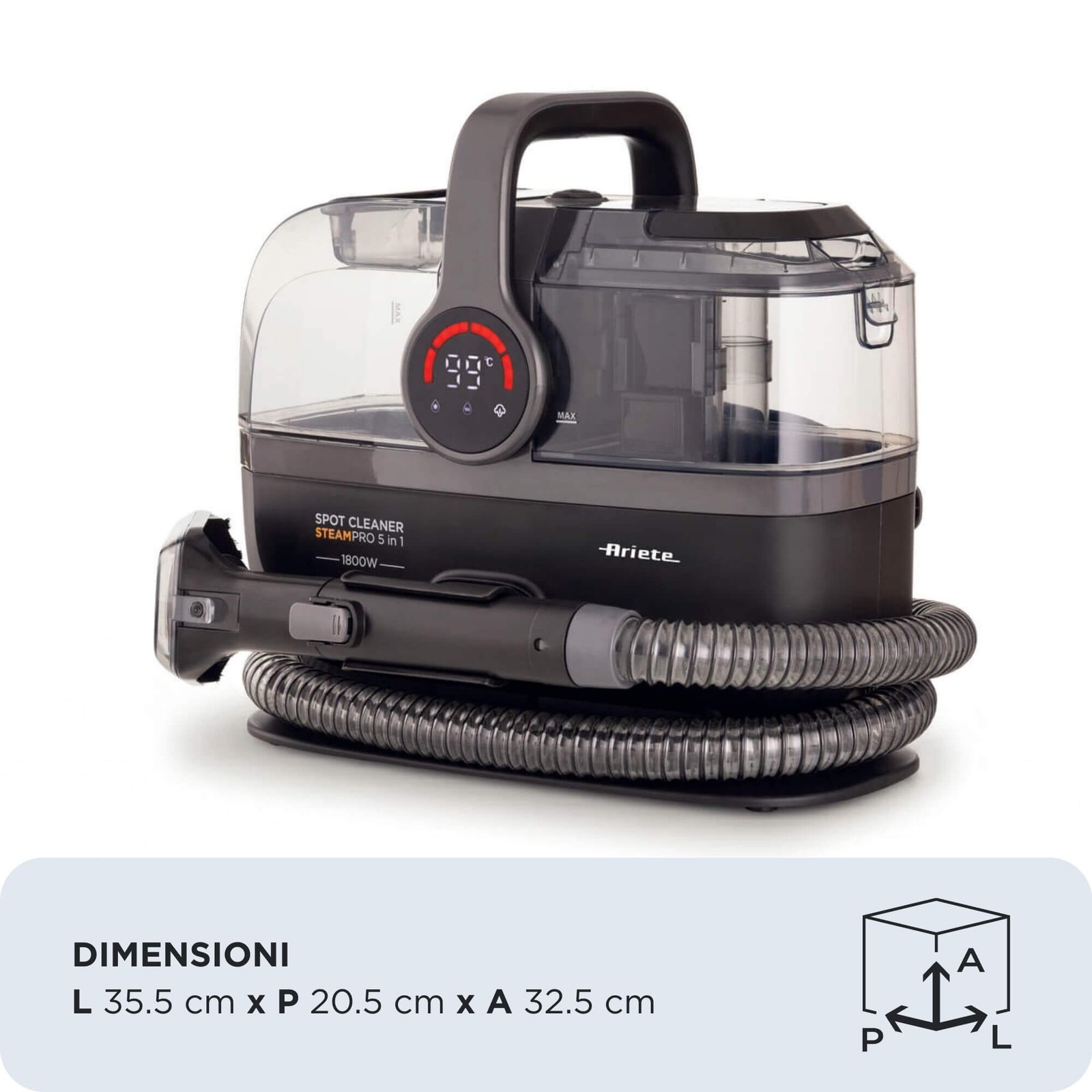 Ariete 2484 Spot Cleaner Steam PRO 1800W Lavatappeti Pulitore Vapore Auto Divani foto 4