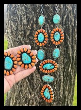 NAVAJO~KINGMAN TURQUOISE TURQUOISE ~LARAIT NECKLACE ~EARRING ~SET ~AMOS JAKE