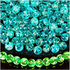 108PCS Glow in the Dark Beads 8Mm Luminous Glass Beads Crystal round Glow Firefl