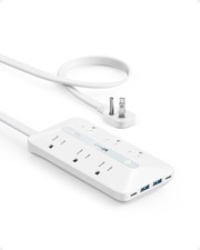 Anker Power Strip with 300J Surge Protector, Flat Plug Extension 10FT, White