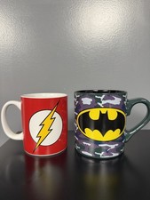 DC Comics Batman Flash Coffee Mug Lot Silver Buffalo Superhero Cups 12/14 oz