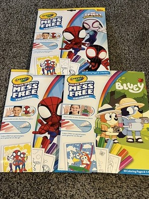 3 Crayola Color Wonder SpiderMan Bluey mess free Coloring Set 18 pages 5 Markers
