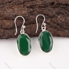 Emerald Gemstone 925 Sterling Silver Channel Set Dangle Drop Earrings Jewelry