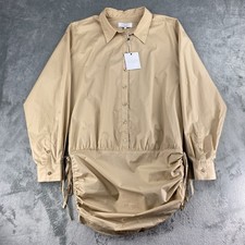L'Academie Dress Womens Sz L Tan Revolve The Keem Mini Shirt Button Ruched *READ