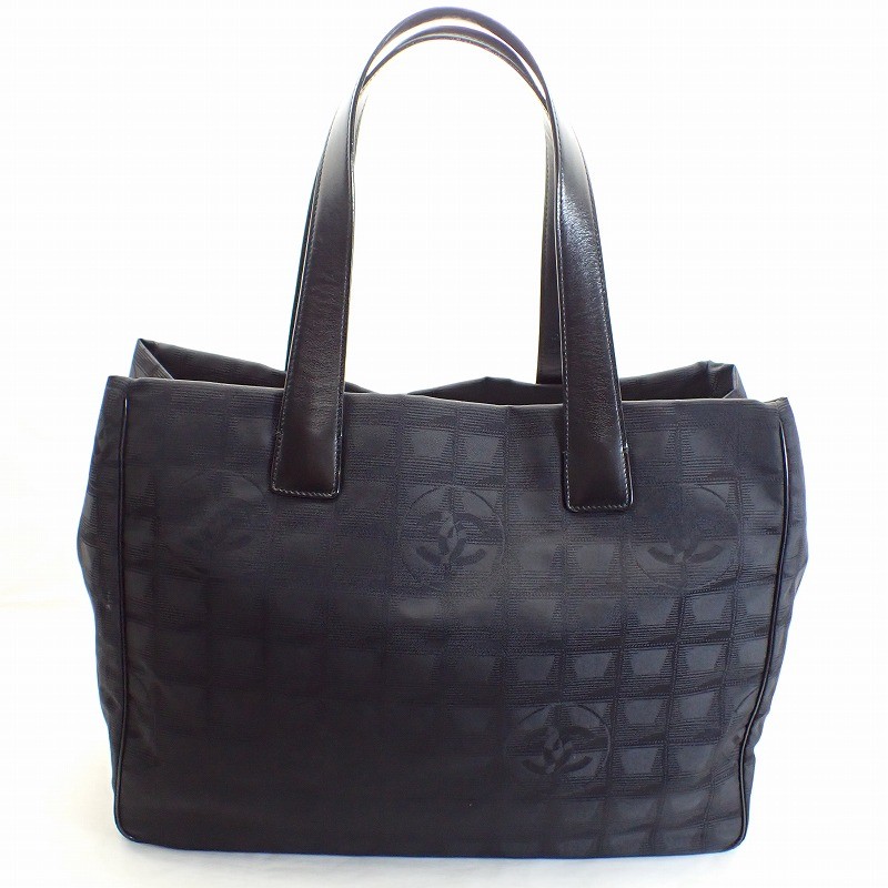 Chanel Travel Line Tote Bag Nylon Leather Black Used W34xH26xD15cm