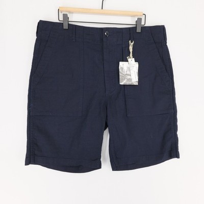 Engineered Garments Fatigue Shorts Mens L Dark Blue Cotton Linen Made In USA