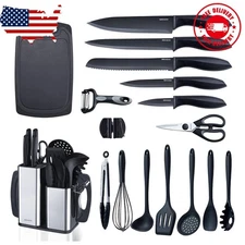 Kitchen Utensils Set,18-Piece Cooking Tools and Sharp Knives,Stainless Steel ...