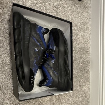 Versace Chain Reaction Black Blue Lapis Men s Chunky Sneakers Mens Size  46/13 