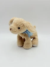 Carters Brown Puppy Dog Plush Prestige Toy Blue Bow Ribbon Rattle 10”