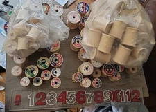 Antique Vintage Wooden 50+ Thread Sewing Spools & Two Lots Of Reproduction 