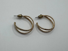 GOLD TONE TEXTURED HOOP PIERCED EARRINGS VINTAGE