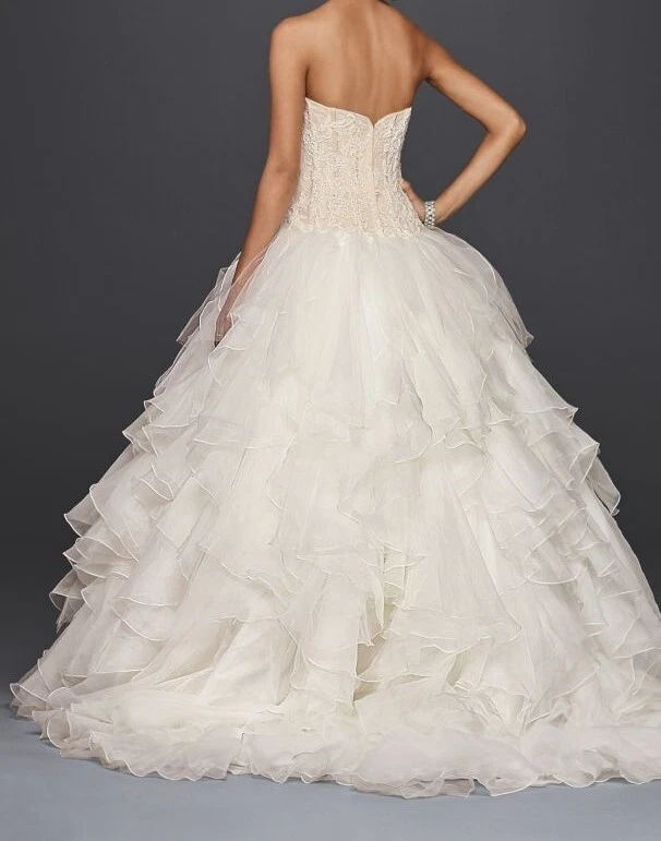 OLEG CASSINI Organza Ruffle Skirt Wedding SZ10 NWT Ivory INCLUDES VAIL & TIARA!! - Image 2 of 4