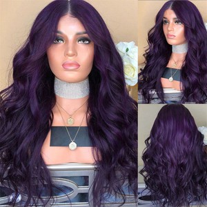 28 Women Dark Purple Curly Hair Wigs Heat Resistant Cosplay Wavy